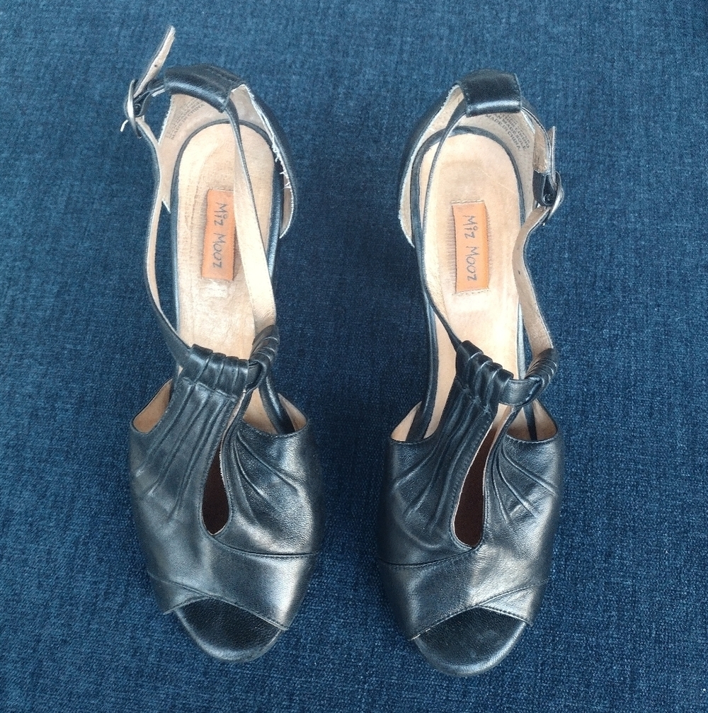 Miz Mooz Shoes Womens US 8.5 Salima Black Leather Heels Retro Pinup Ankle Strap